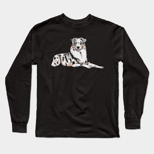 Australian Shepherd Laying Down Long Sleeve T-Shirt by MimicGaming